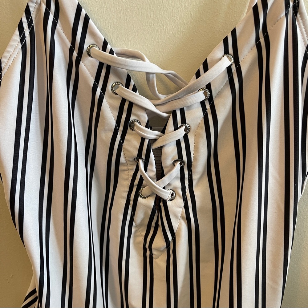 Nautica Striped Lace-Up One-Piece Swimsuit | Size M - Picture 2 of 6